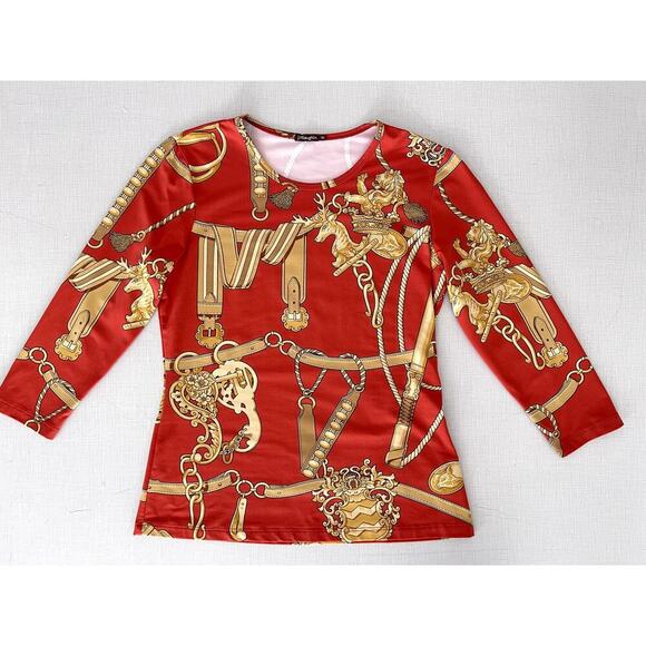 J McLaughlin Sz XS Signature T Orange Buckle Print Catalina Equestrian Classic - Picture 4 of 15